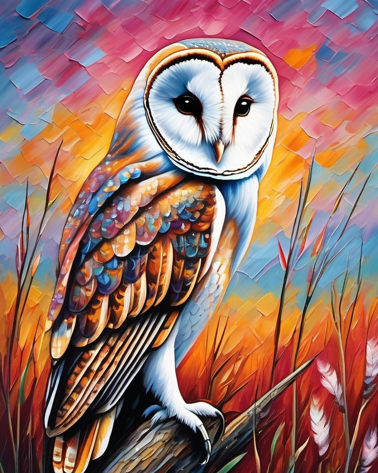 blossom painting   Oil Painting digital bird animal pink Style colorful owl
