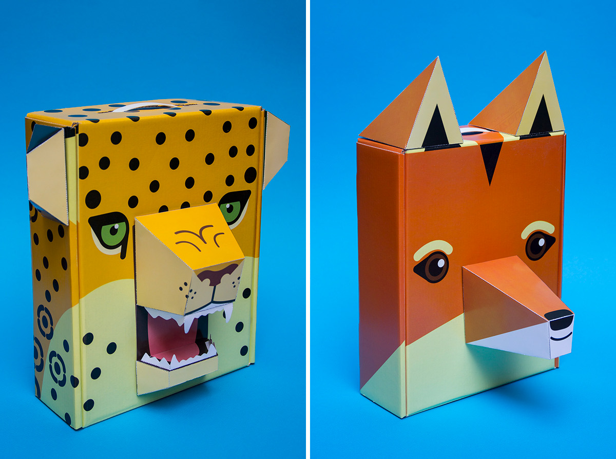 papercraft packaging design animals Fibertel aguará guazú yaguarete aguara pope venado de las pampa craft