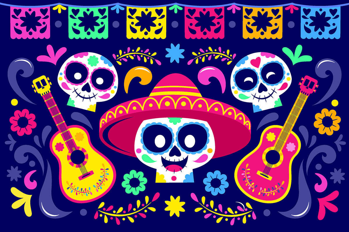 celebracion celebration colores colorful diadelosmuertos diademuertos Fun ILLUSTRATION  music skulls