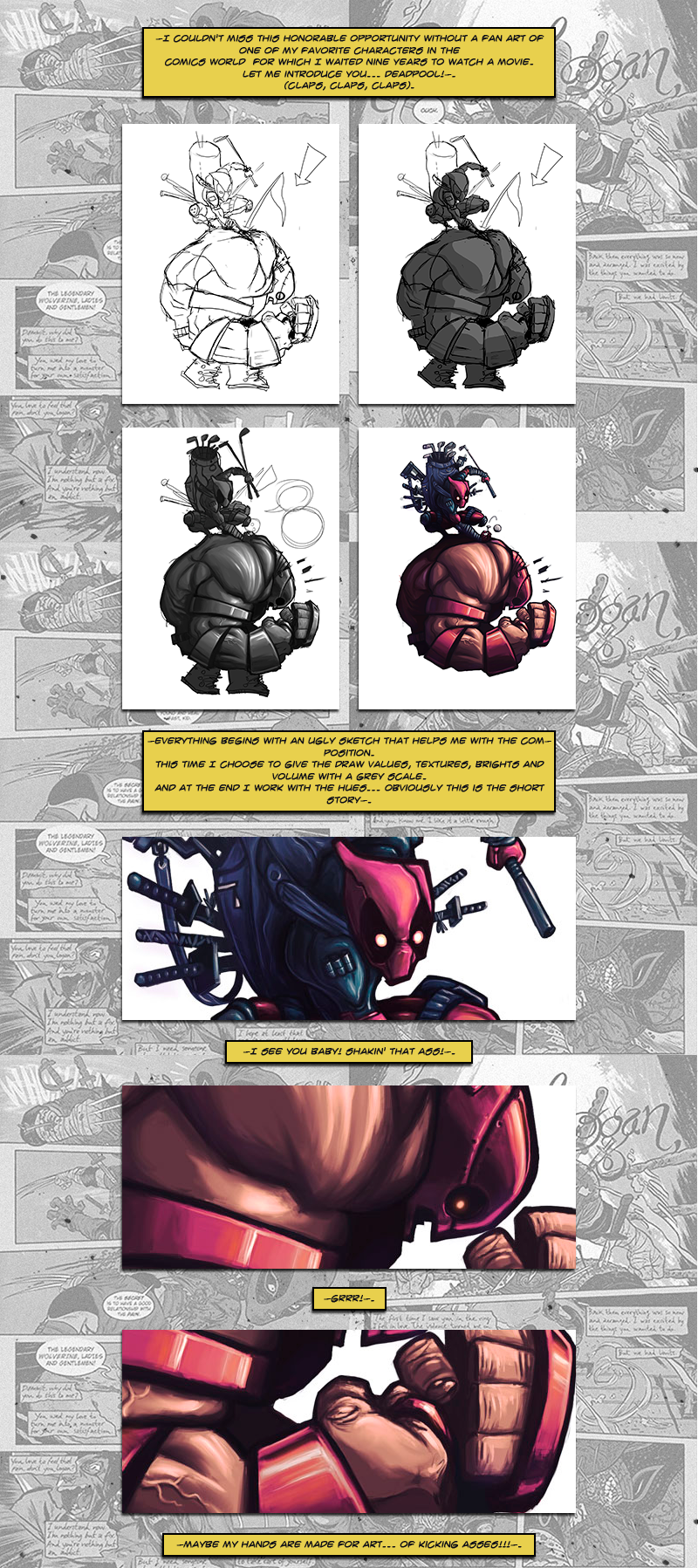 deadpool Fan Art photoshop process Character comic juggernaut cover action wacom adobe colombia Portada