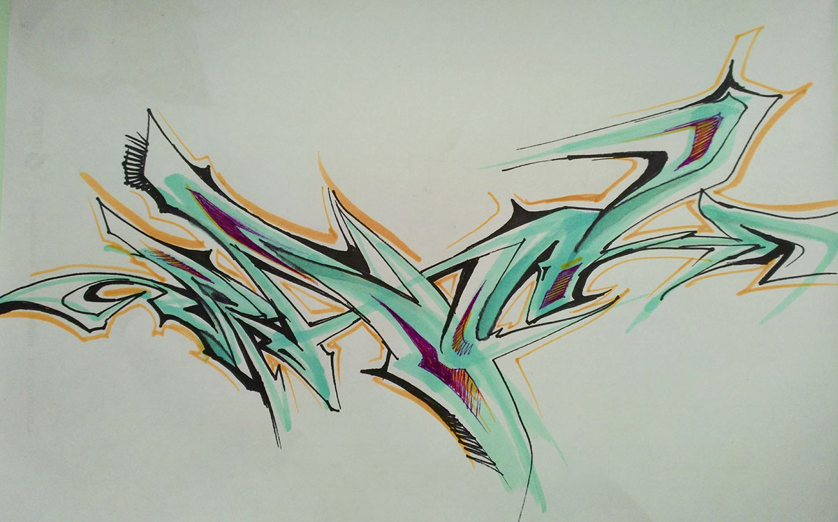 Graffiti sketch markers papergraffiti letters words