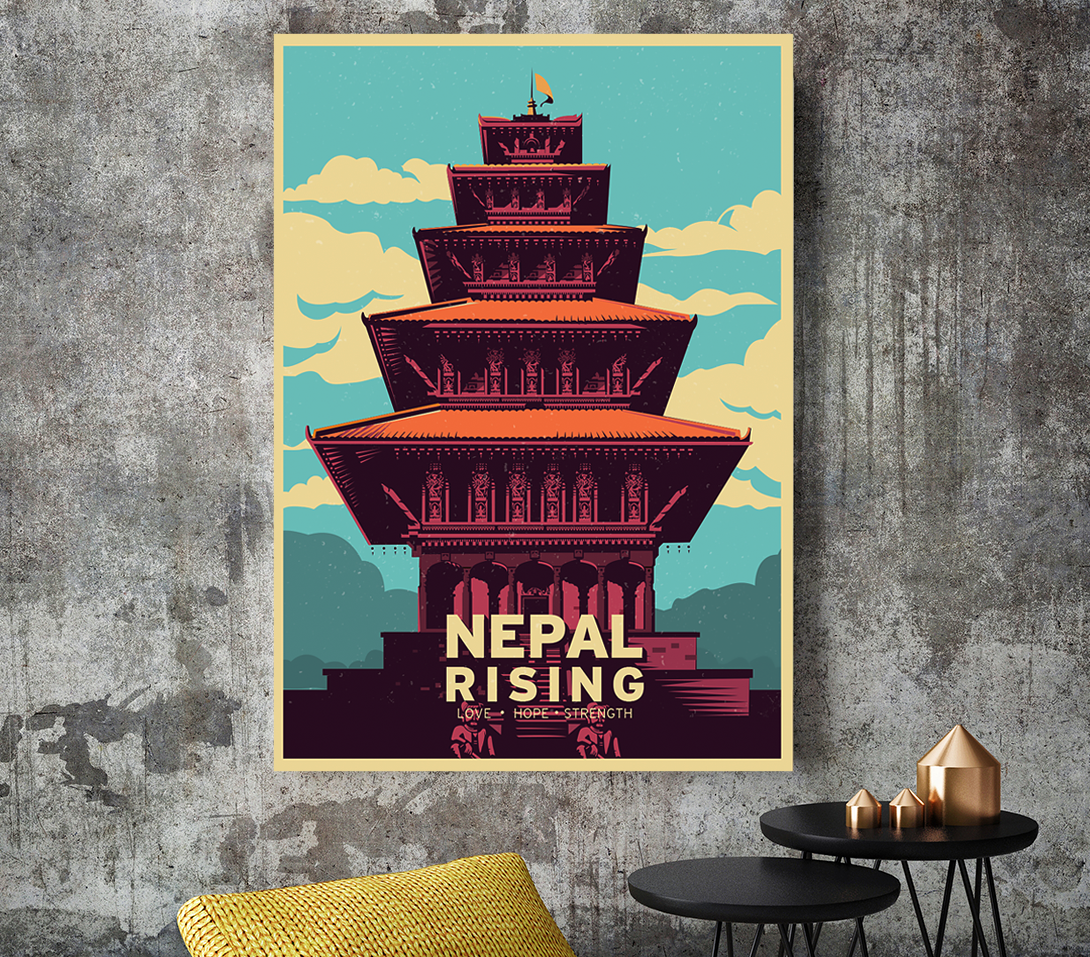 nepal rebuild relief poster vintage strength Travel tourism
