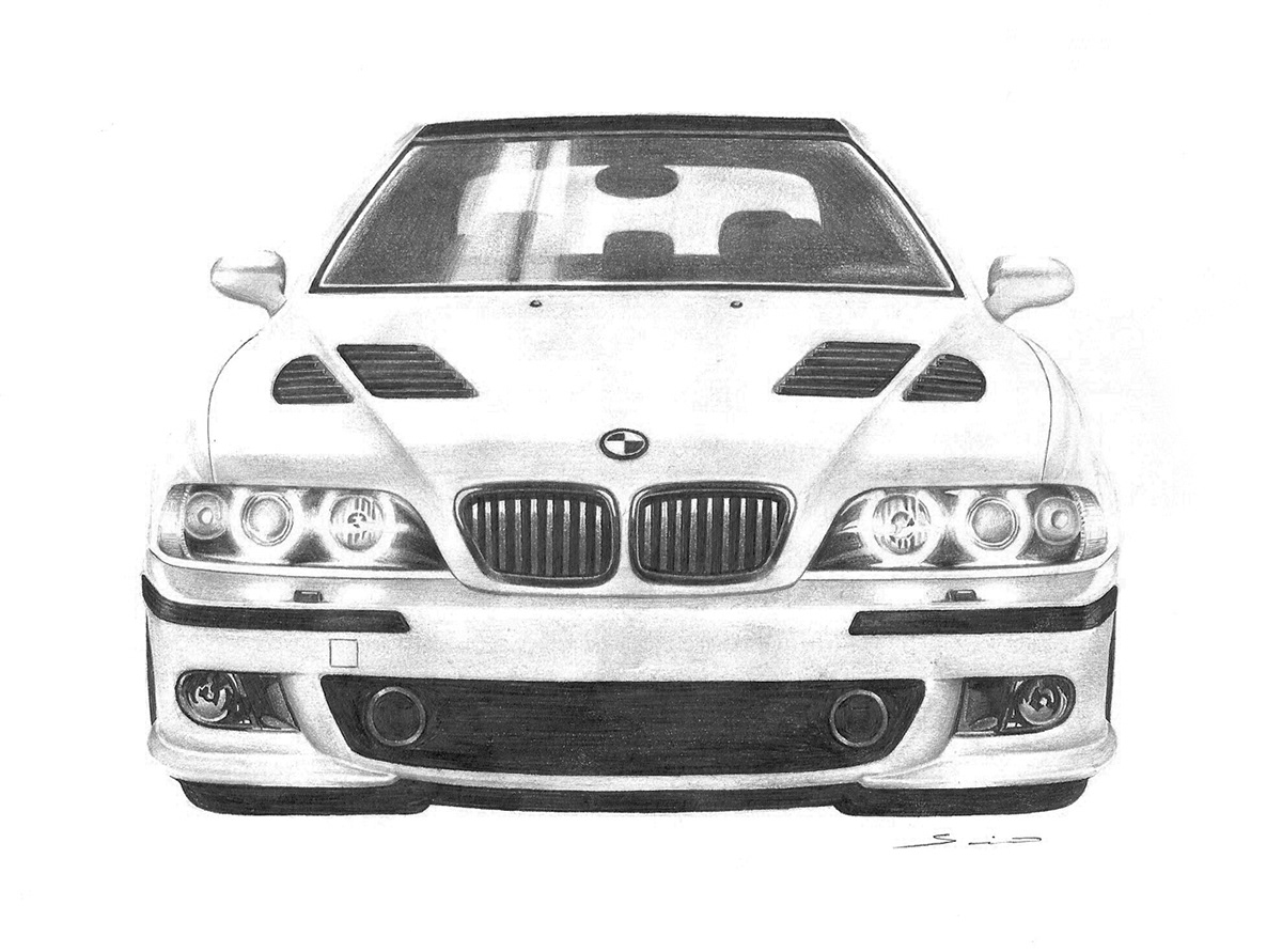 draw hand-draw pencil black White BMW