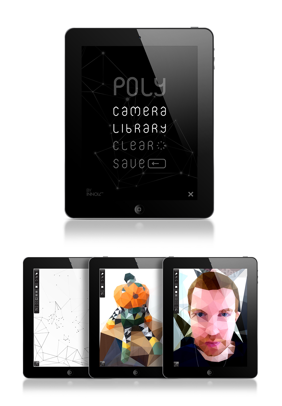 ios application generative experimental iPad mobile ux GUI Flash air poly innoiz delaunay Triangles Polygons art