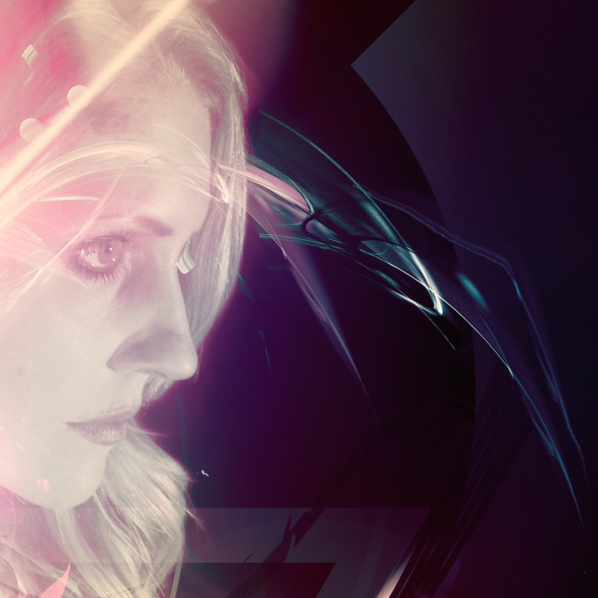 abstract precurser endeffect female face adobe photoshop photomanipulation chaos Triangles circles purple blue pink