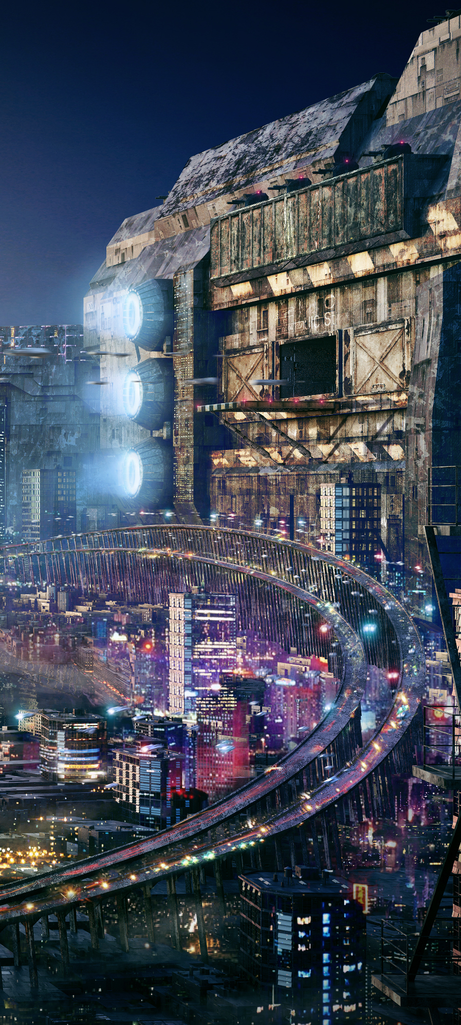 futuristic city futur Space  ships industrial night environment 3dsmax vray photoshop