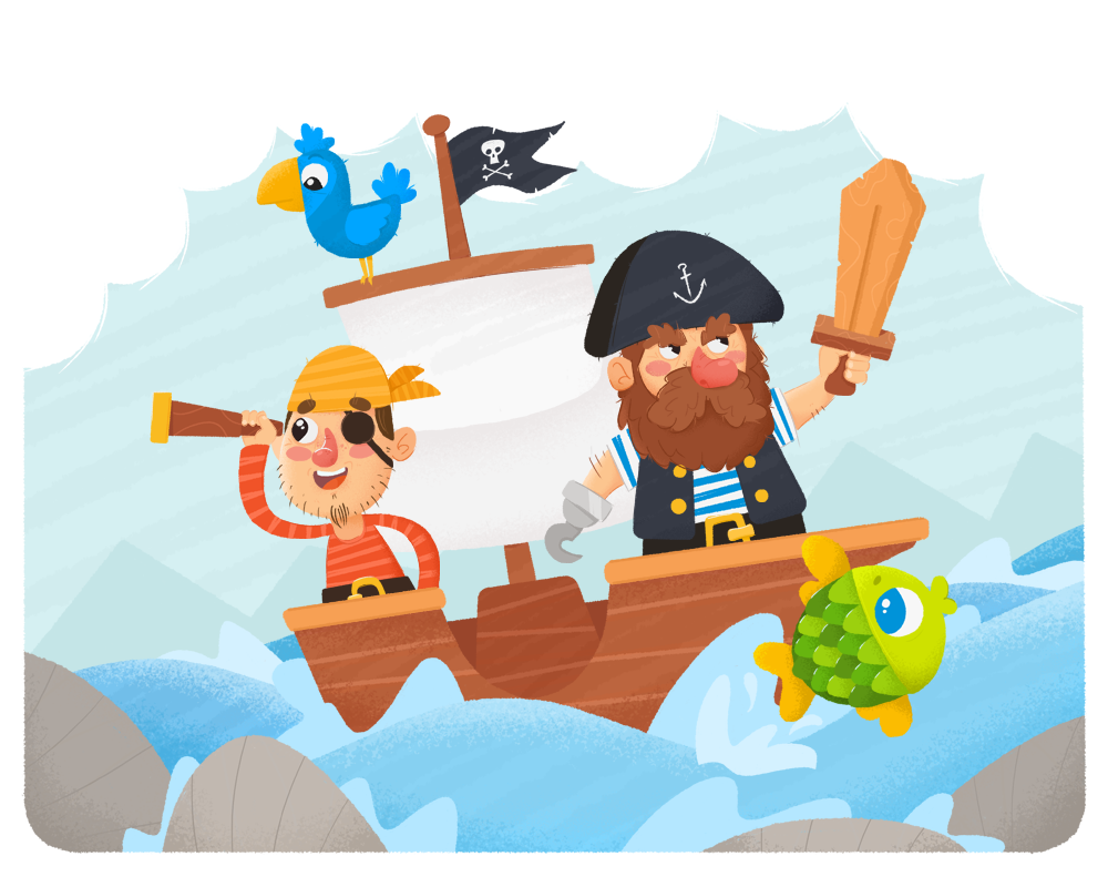 adventure captain cartoon children's book Digital Art  ILLUSTRATION  pirates sea ship vector