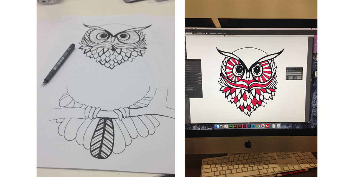 Screenprinting hand pillow cushion owl ink silkscreen