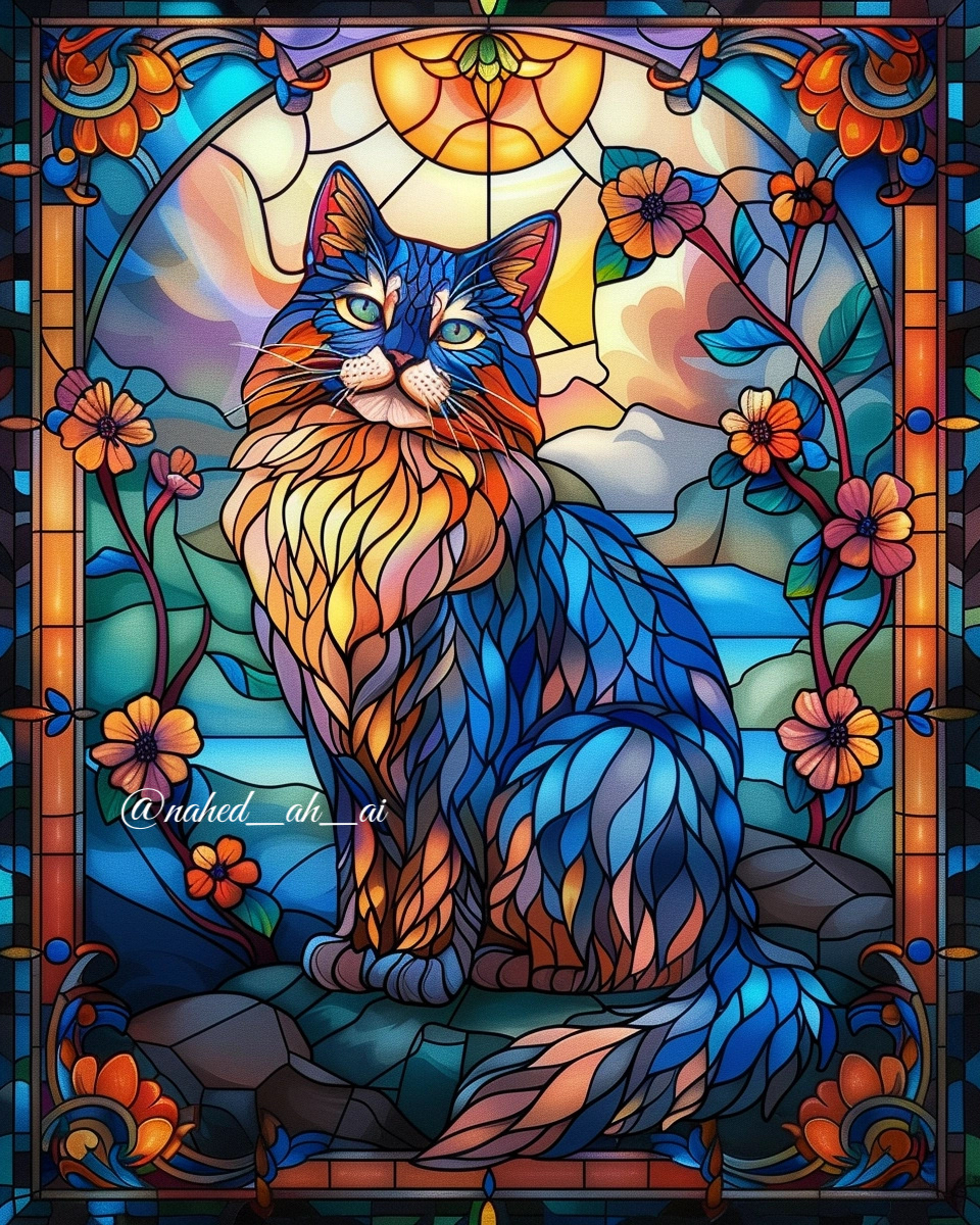 cats stained glass ai midjourney Cat Nature animals