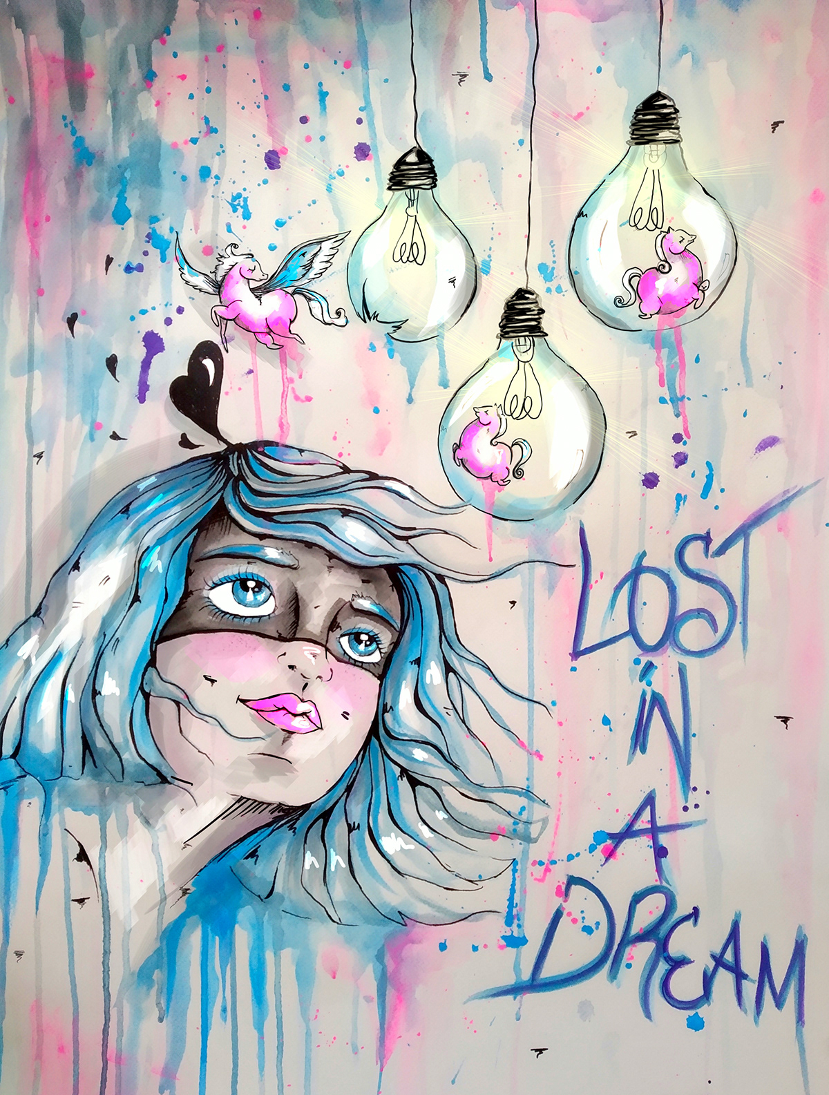 lost dream girl light unicorn Fly marketing   ILLUSTRATION  design art