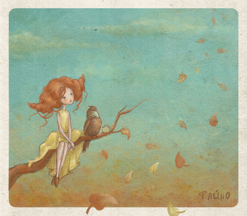 autumn mood sorrow Melancholy defoliation girl bird cold leaf fall