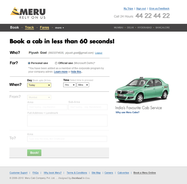 meru cabs Booking online form design india web design india taxi Online Booking user interface application mobile design mobile