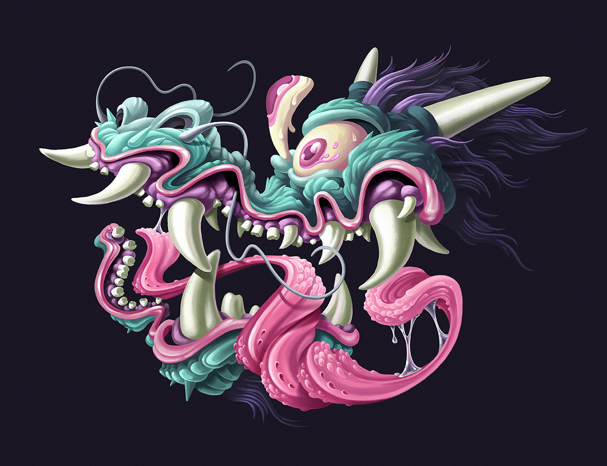 dragon ball z Vegeta pink Mouth tongue monster digital painting art Eccentric colorful vibrant creative Fan Art batman