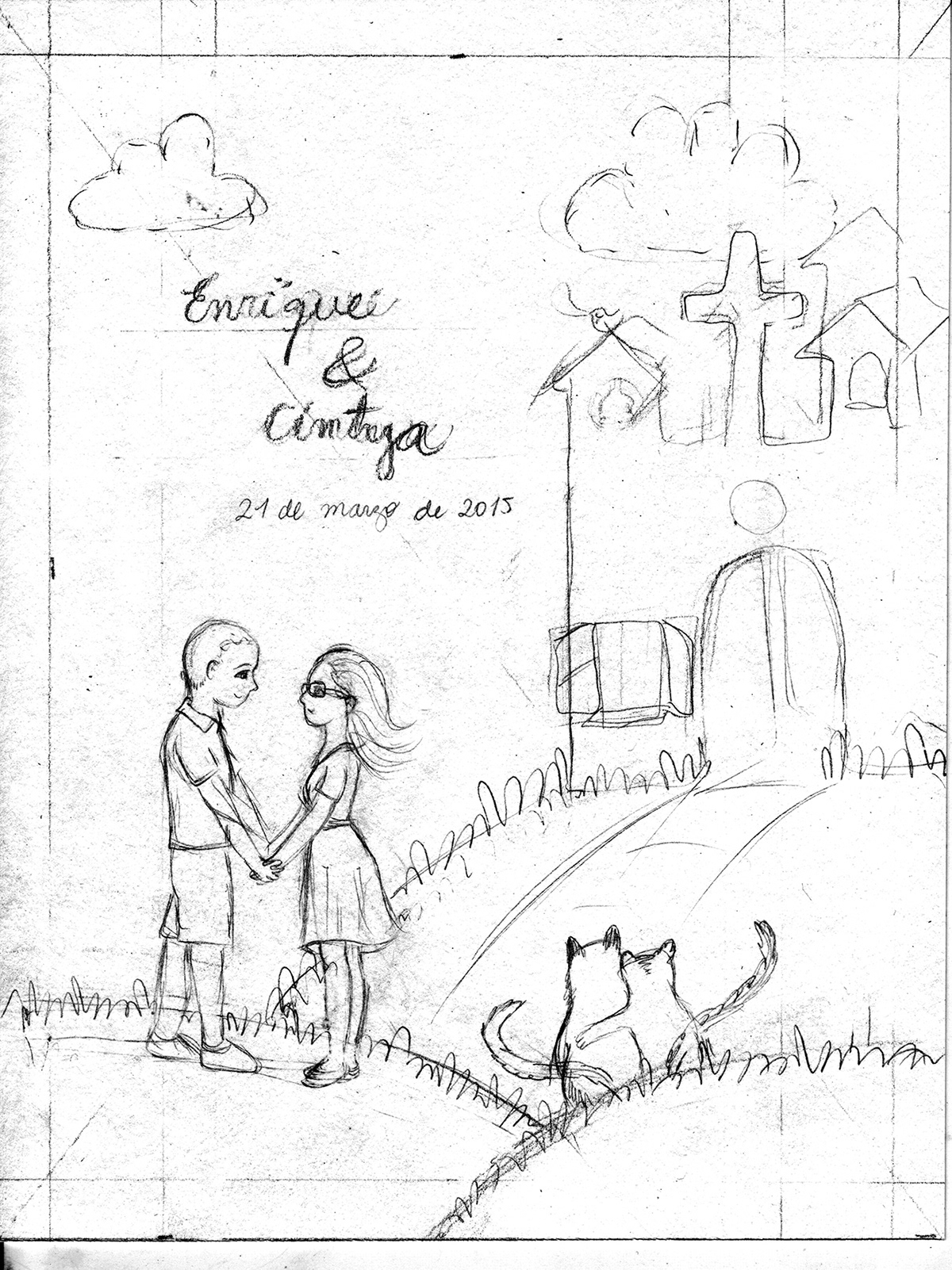 Boda wedding Invitation invitación card groom bride Cat Gato Novios ilustracion church Iglesia