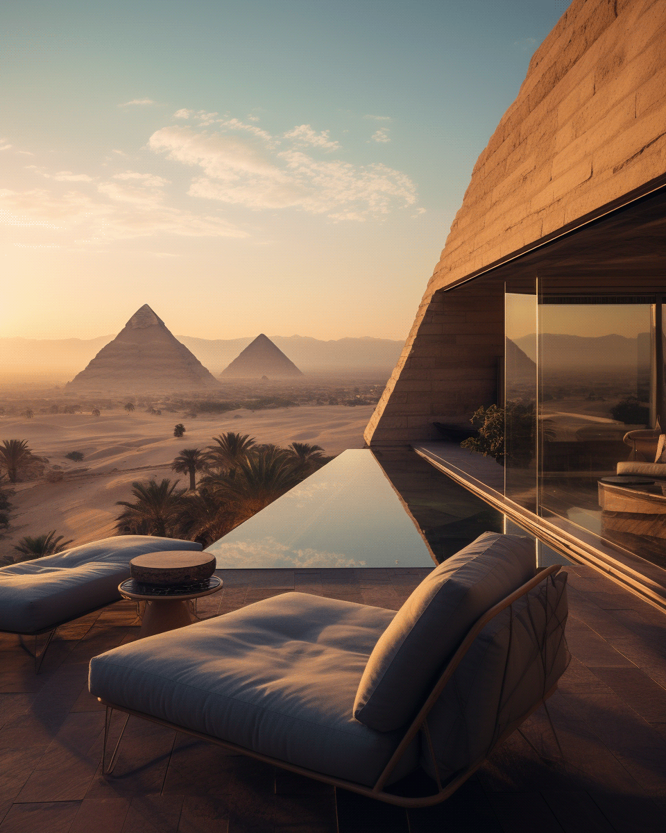 midjourney sphinx egypt pyramids ai architecture visualization modern interior design  architectural design