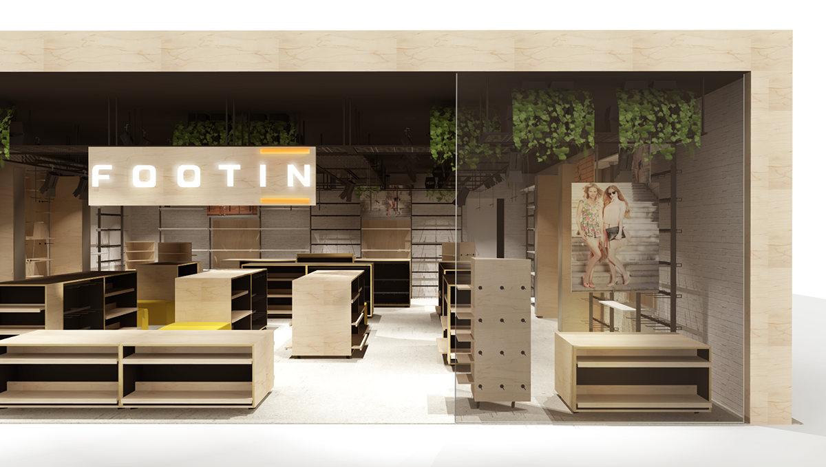 visualisation rendering SketchUP podium footin Retail store concept STORE IN STORE bata bata shoe