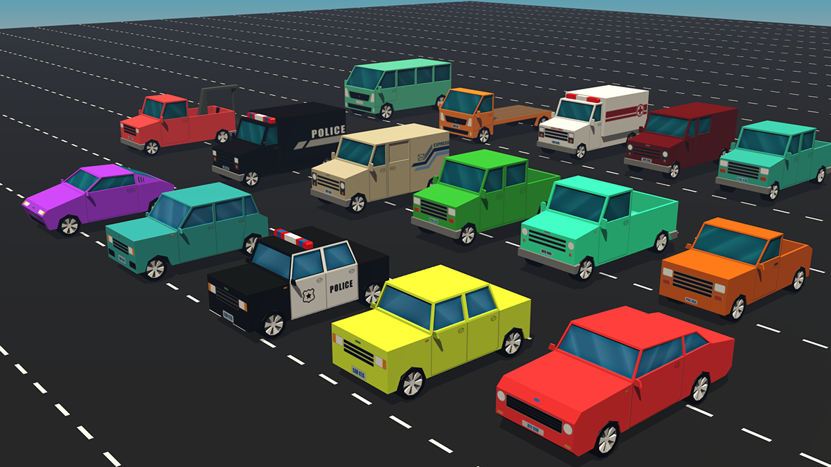 game mobile Vehicle Cars Pack Truck colorful Firetruck bus Low Poly voxel automobile 3D blender