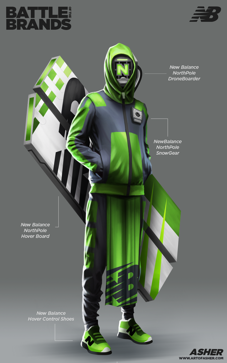 ASher Ben Alpay Art Of Asher Nike Under Armour adidas brands sports Scifi concept art mech robot extreme snow boarding blue