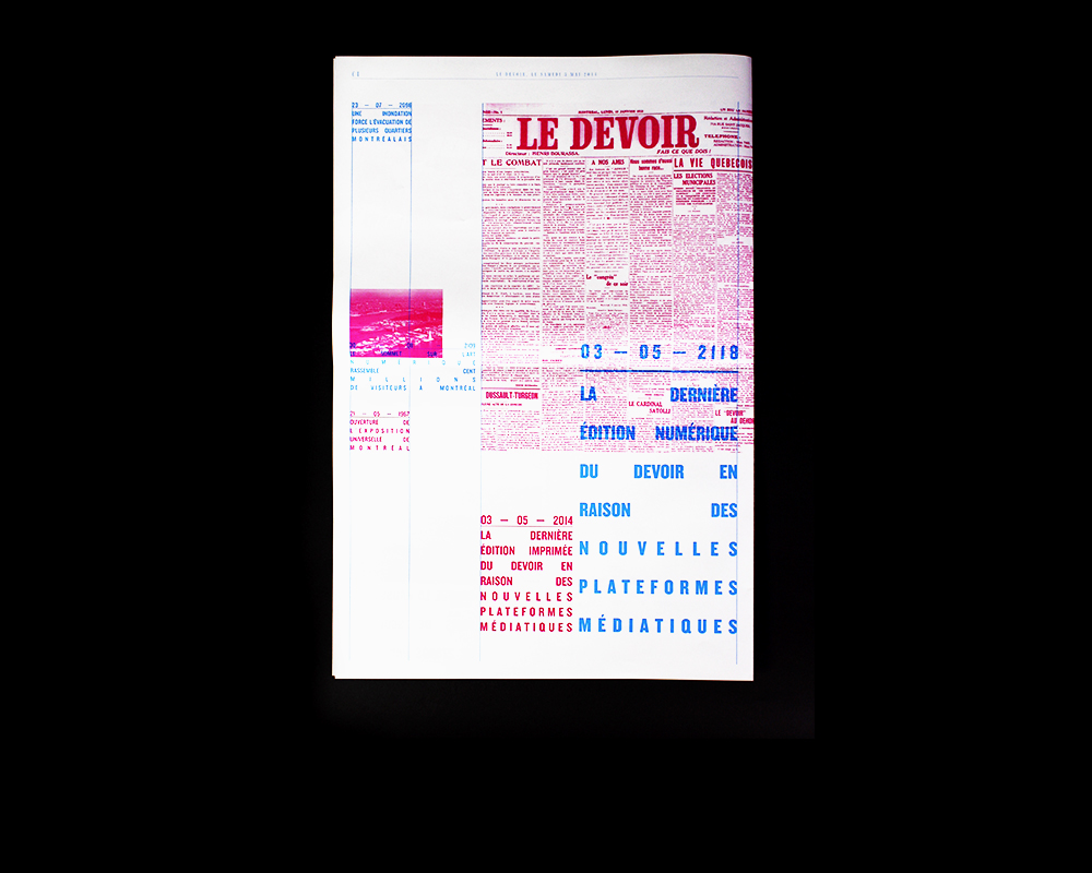 editorial newspaper graphic design  Montreal le devoir forecast cyan magenta unconventional Duotone