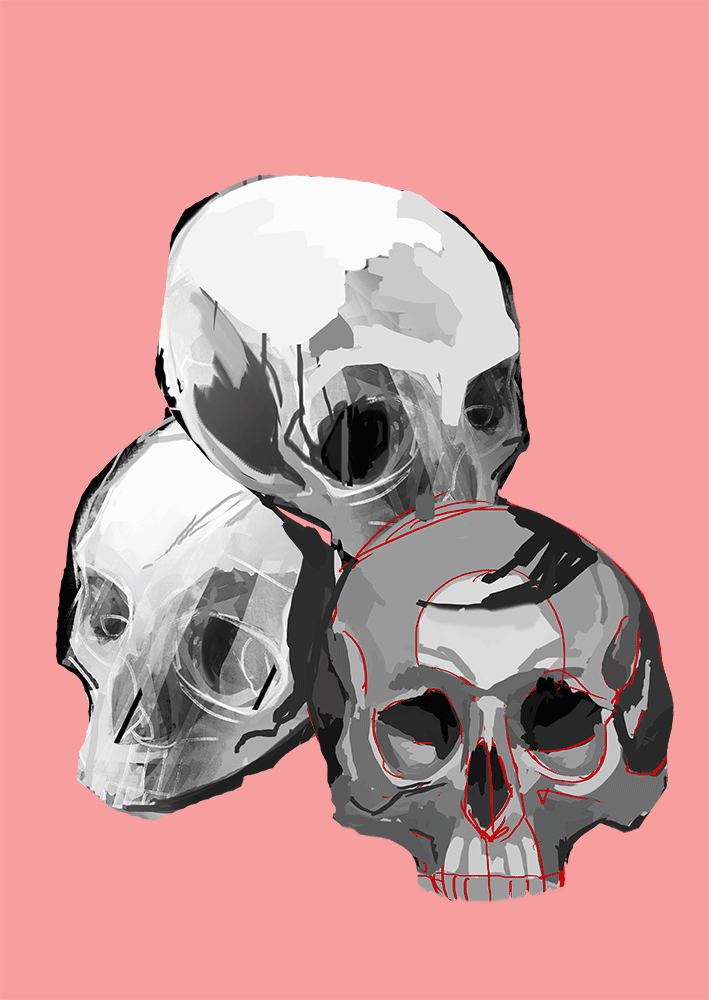 hamlet Zurich shakespeare festival Exhibition  digital painting print skull skulls dead morbid