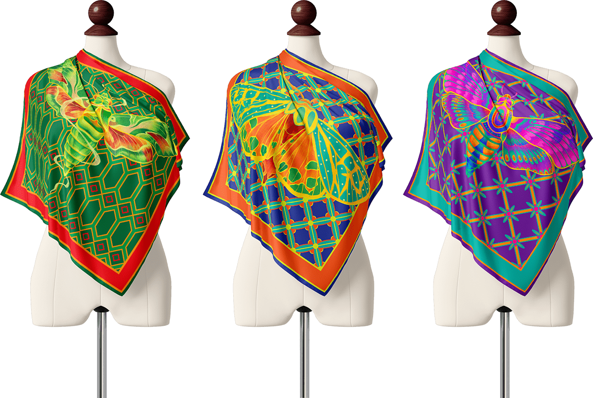 Fashion  moths PRINTSCARF Production scarf silkscarf vietnam