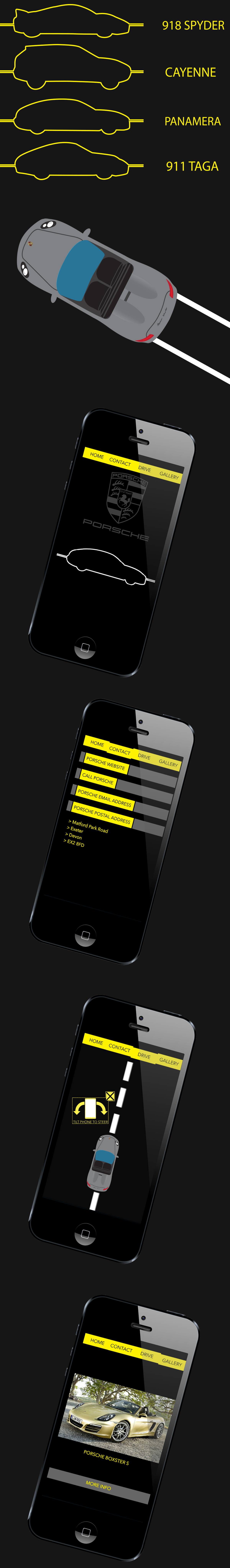 Porsche app design application ios android phone Web develop UI ux Flash Cars Motor Layout