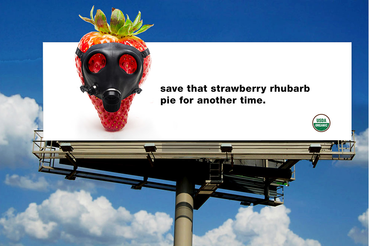 gas mask Fruit pesticide campaign