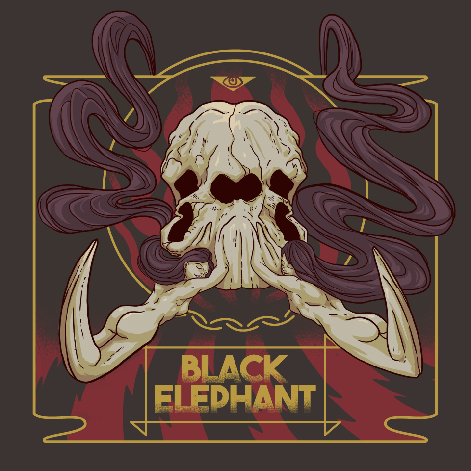 Album cover black elephant Heavy 70's gig poster