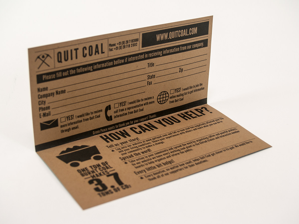 Quit Coal  Greenpeace Direct mail flyer table tent envelope