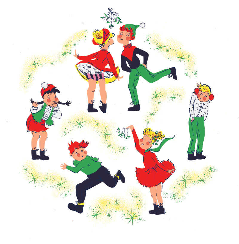 Jack Wills Christmas pattern Repeat Pattern kissing mistletoe festive Wrapping paper Retro vintage