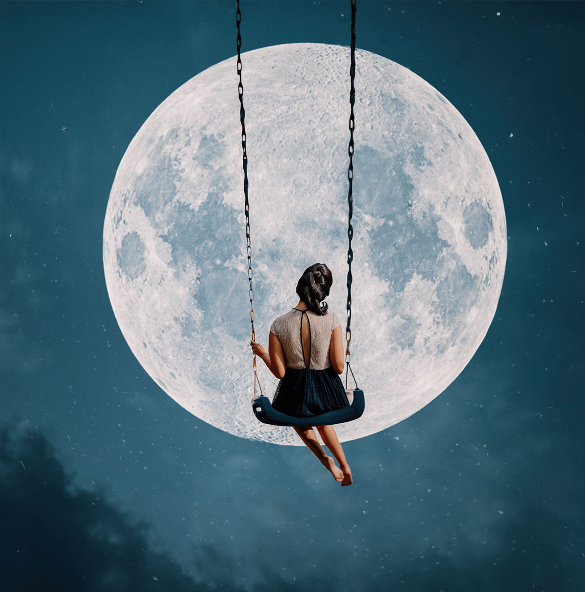 photo photomanipulation moon surreal dream fantasy woman night