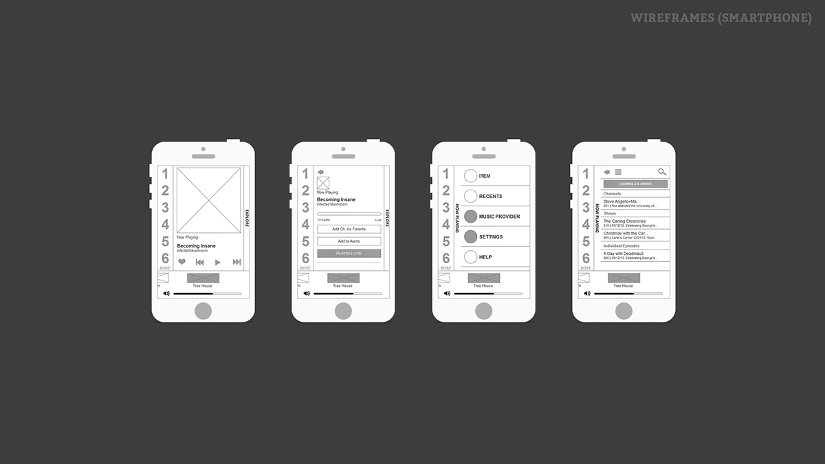 Bose soundtouch app iPad wireframe prototype interactive design concept research