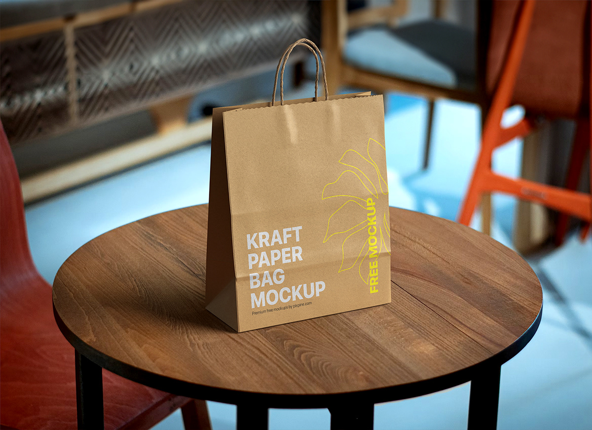Shopping kraft paper branding  Packaging design free mockup  psd template store cafe bag