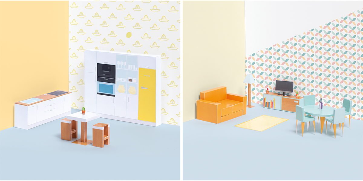 dollhouse furniture paper papercut craft crafting design wallpaper colours ilustrator vector