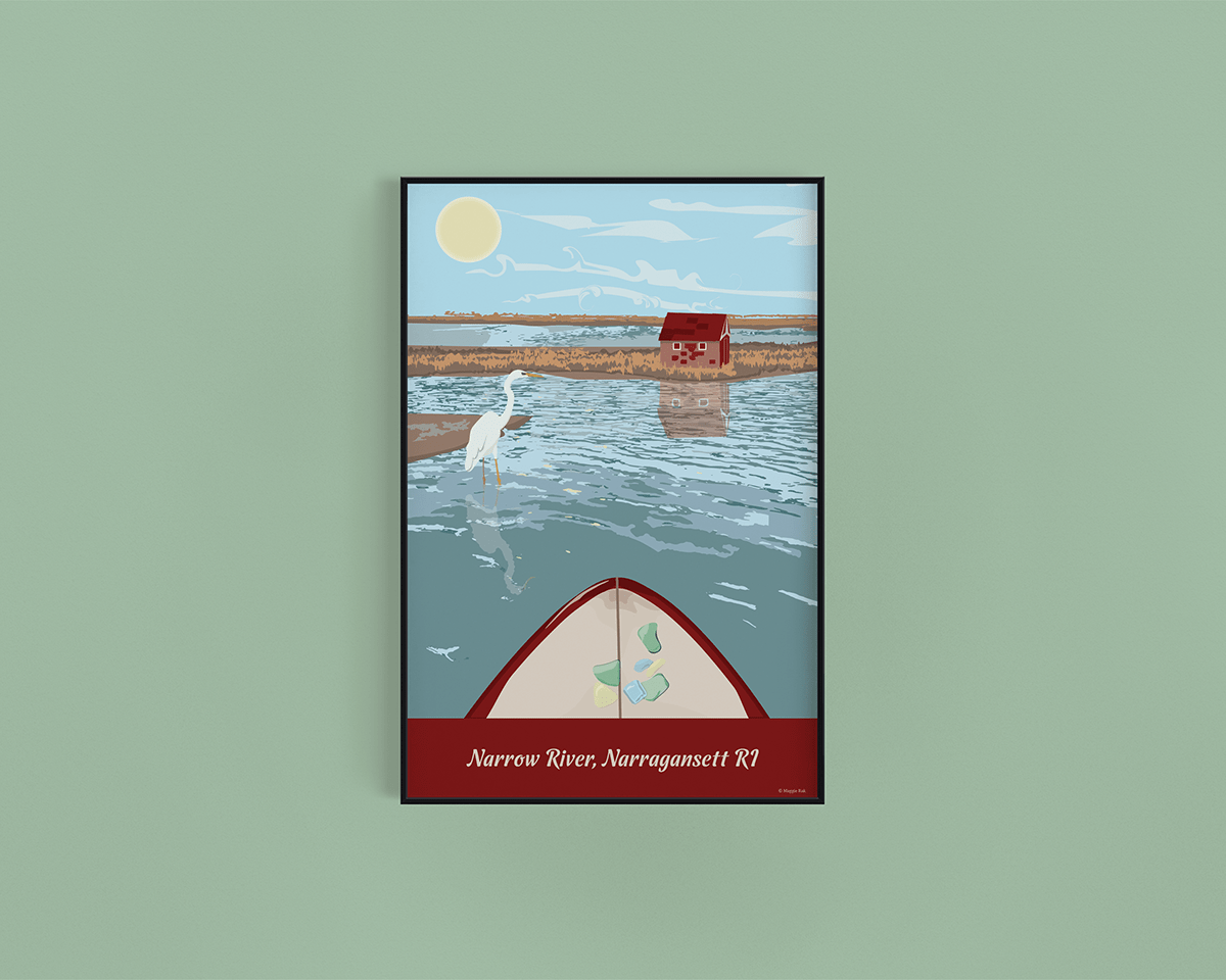 Digital Art  Little Red Shack narragansett narrow river paddle board poster Rhode Island sedge island shack on sedge island travel poster