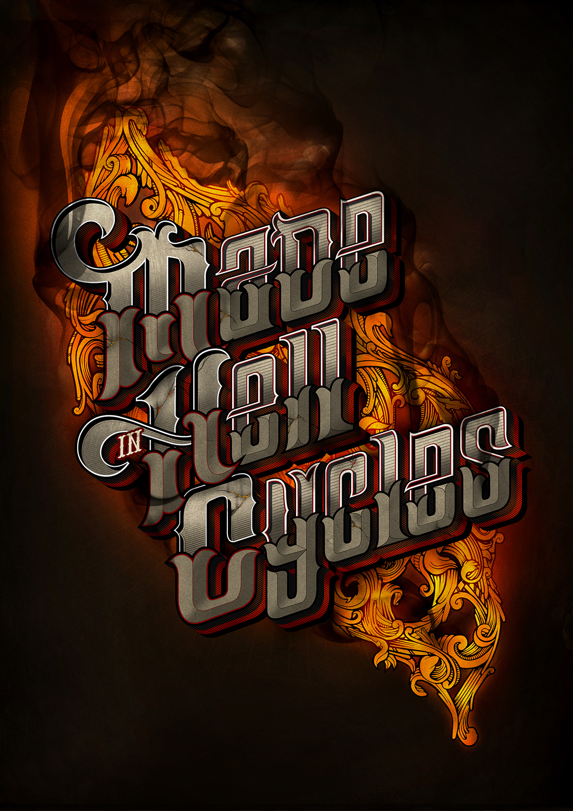 vintage lettering motorcycles Flames smoke