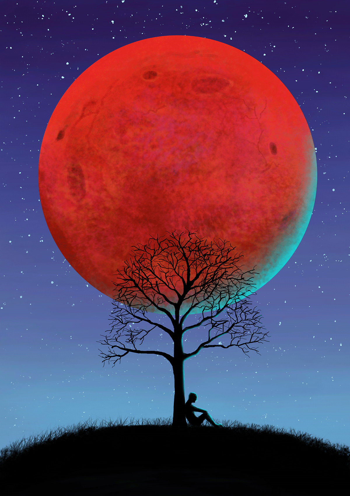moon digital illustration loneliness phylosophy bookcover coverart reflection Thinking meditation lonelyman