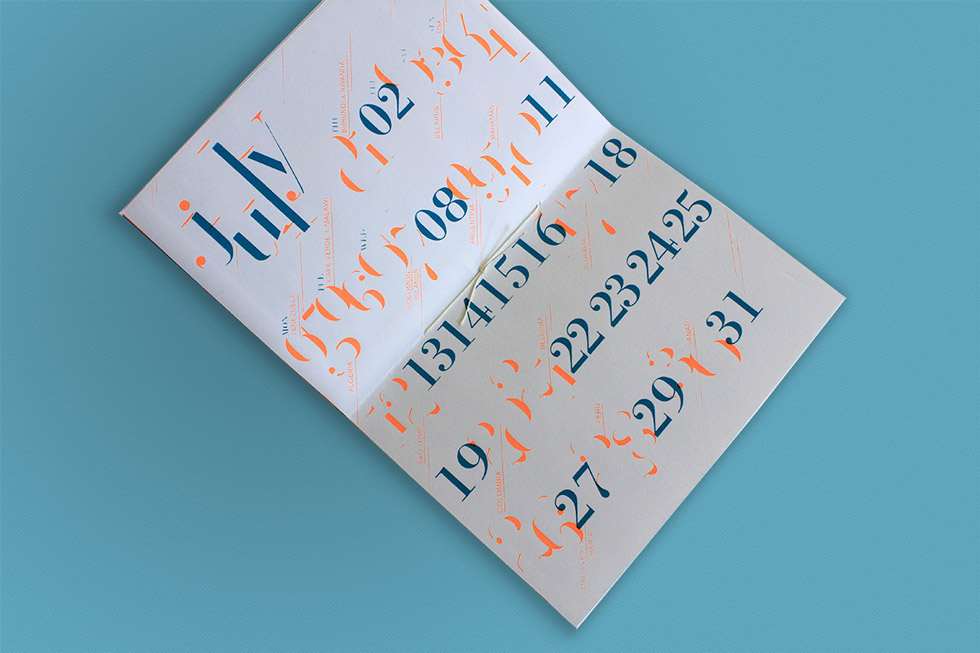 calendar silkscreen screenprint handmade type lettering print Bookbinding