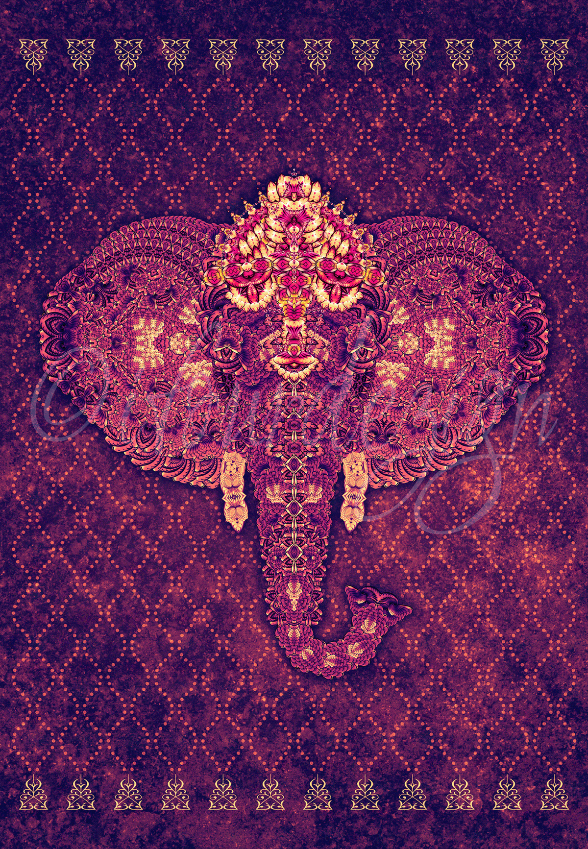 ifourdezign 3D shapes symmetry indian elephant Asian textile elephant 2d shapes Abstract Wildlife Natures Great Masterpiece