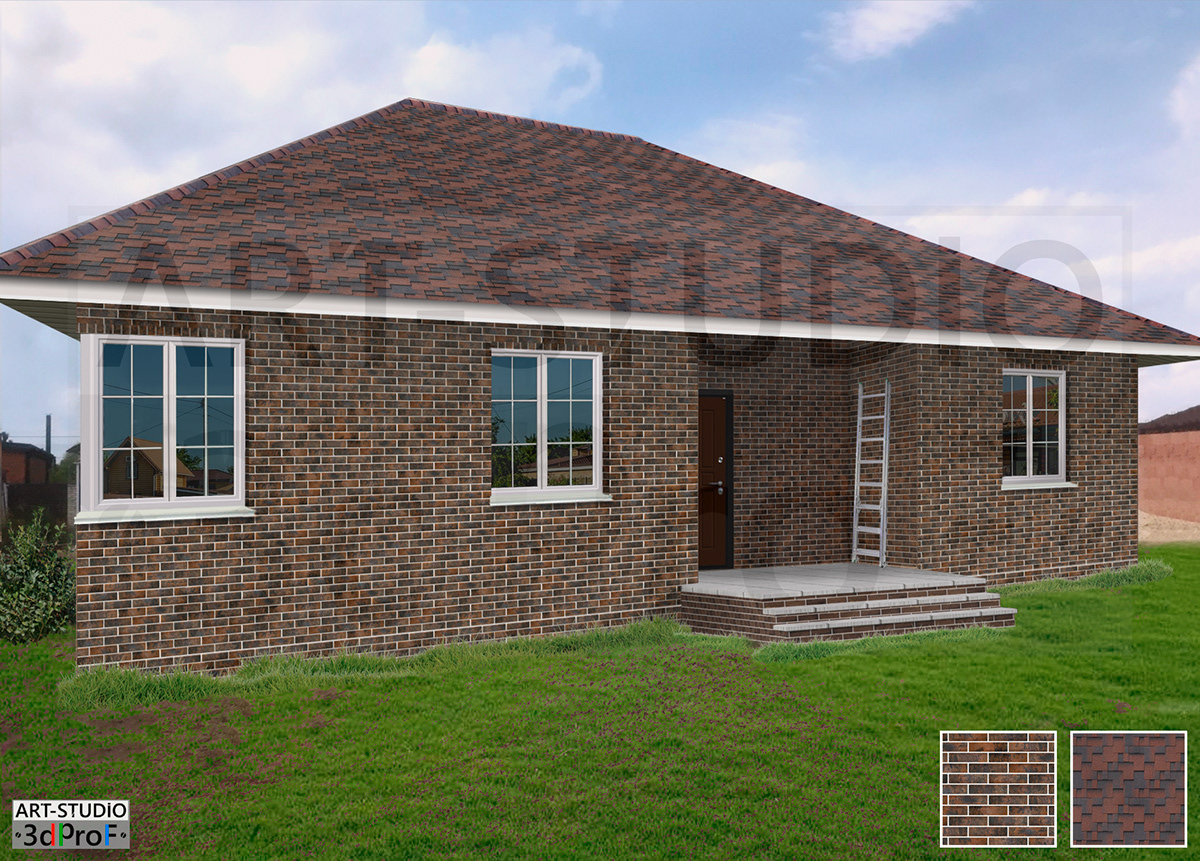 3D brick building modeling roof tiles texturing visualization