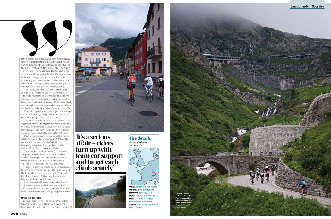 Cycling cyclist Cyclist magazine Granfondo San Gottardo Switzerland Bike magazine editorial commission