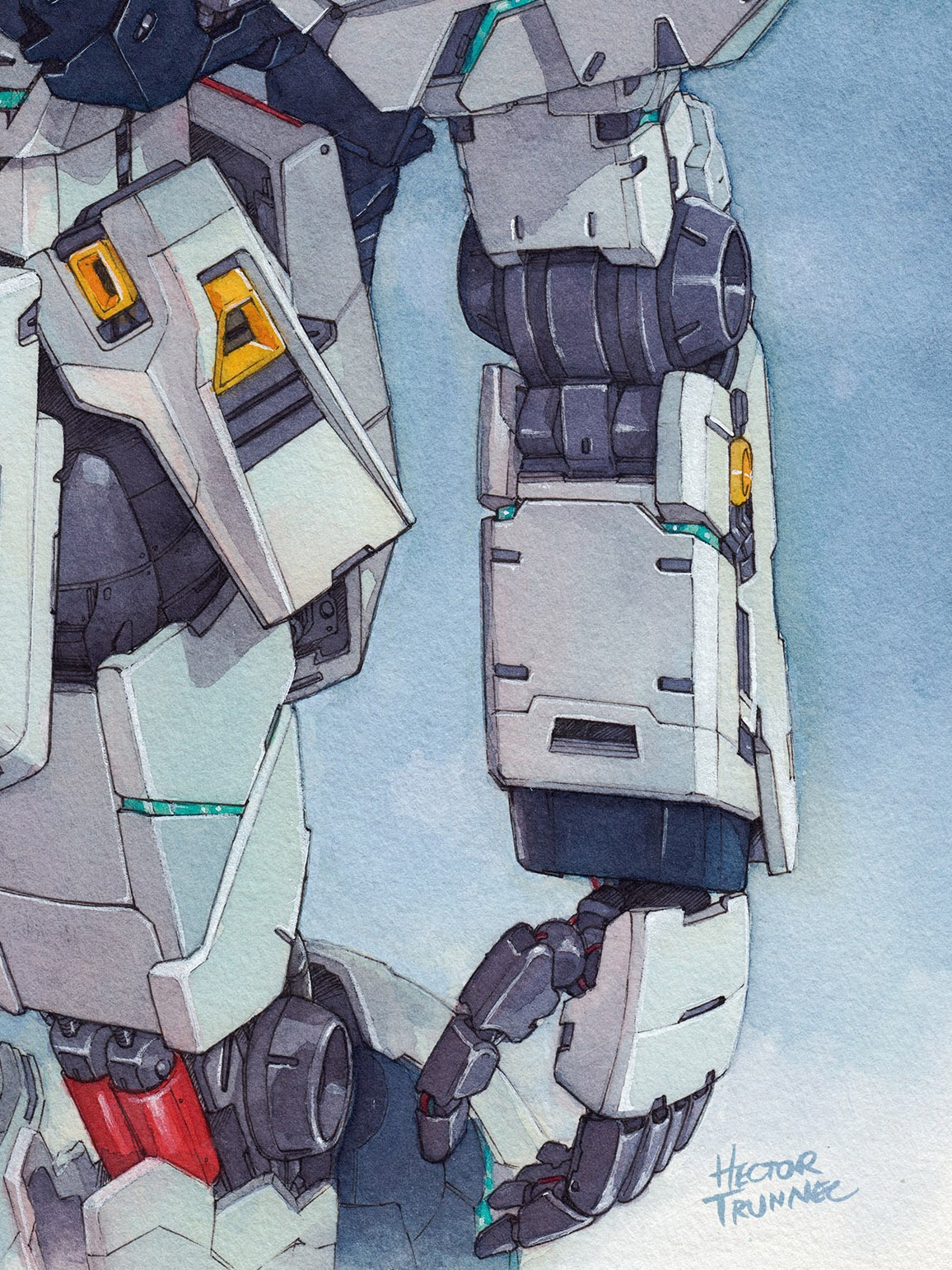 watercolor Gundam anime mecha manga gunpla fanart acuarela traditional trunnec robot