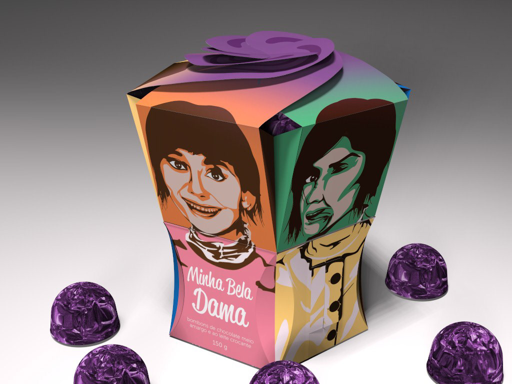 embalagem projeto embalar 5º semestre 5sem minha bela dama my fair lady Promotional chocolate package 3D Mockup
