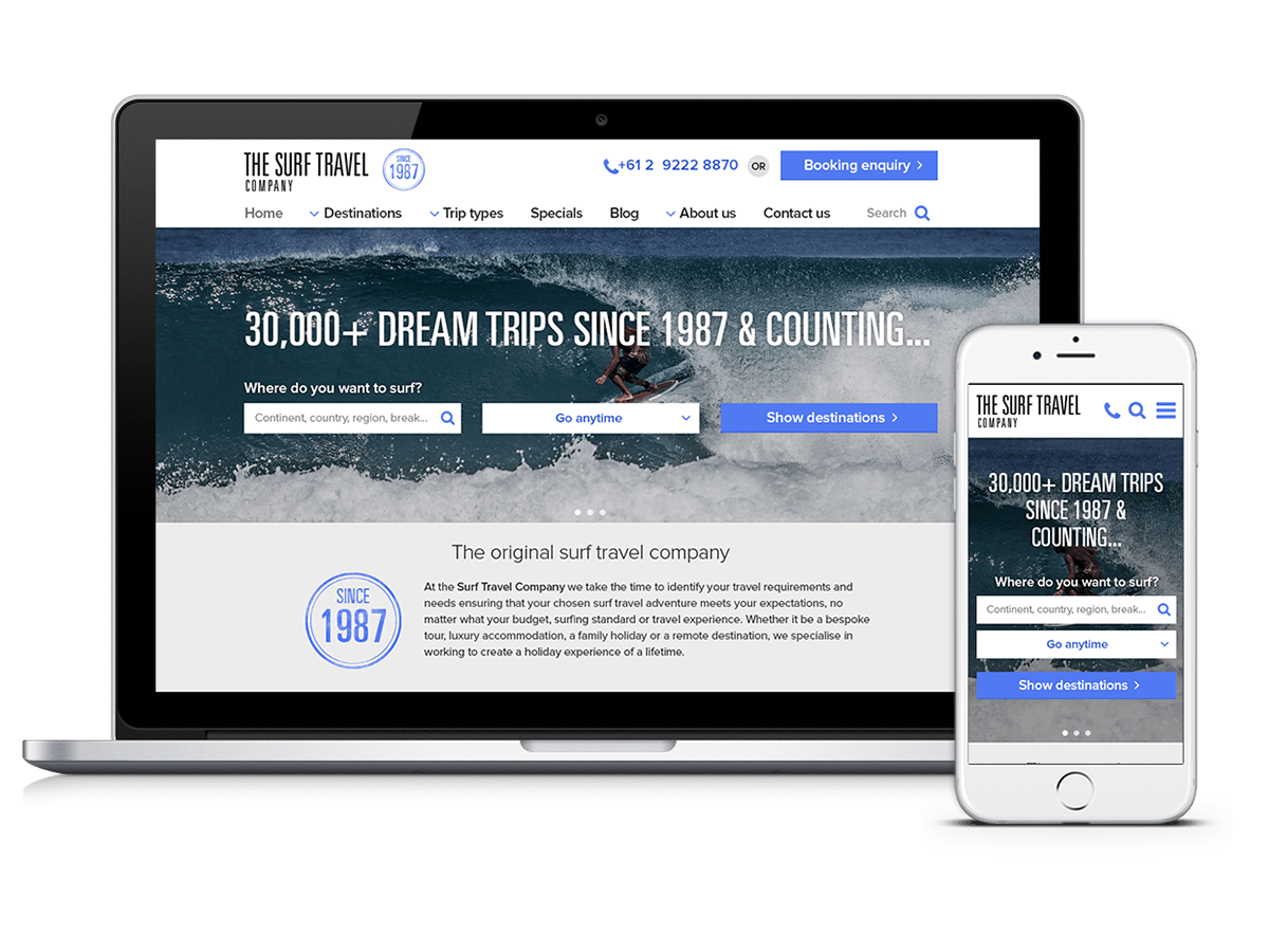 webqem - website Mobile first Responsive web design Surf Travel Company