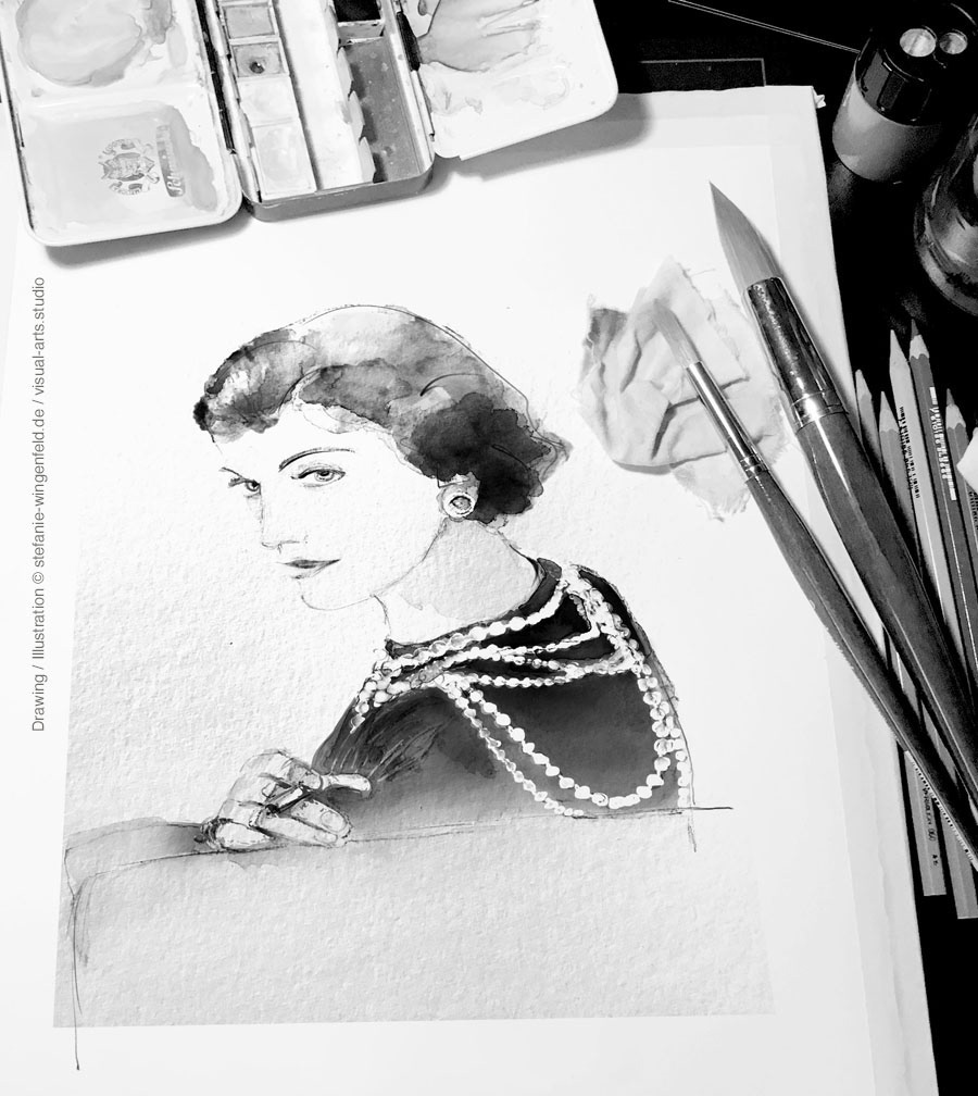 ILLUSTRATION  Drawing  portrait black-and-white pencil watercolor retro style Fashion  sketchbook fashion illustration