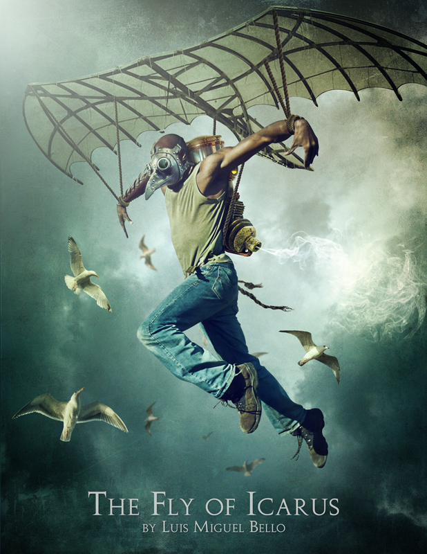 SUREAL mithology poster photoshop wacom photomanipulation Fly wings sea gulls STEAMPUNK fantasy Magic   Icarus mask