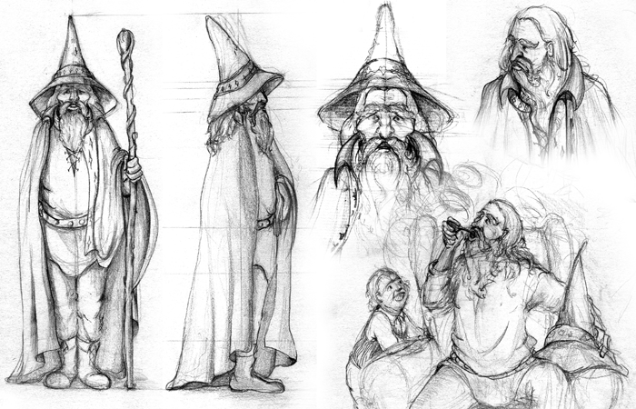 hobbit gandalf Peter Jackson acuarela lapiz Tolkien draws Gollum