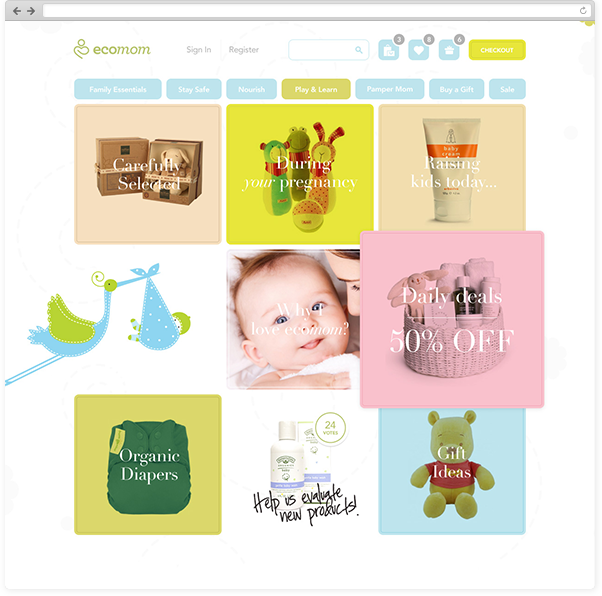 ecomom Startup pitch Rebrand redesign concepts baby mom Ecommerce store shop logo