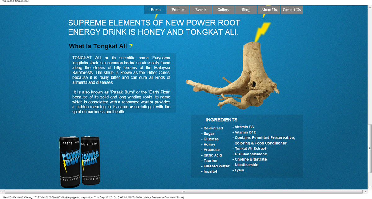 Website webpage Power root website Power Root energy drink Web