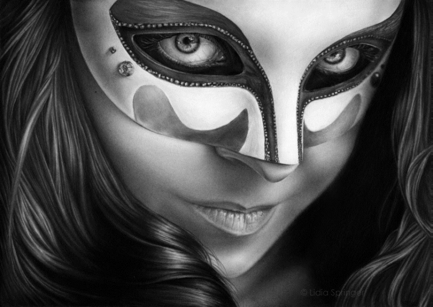 girl mask pencil portrait Realism face soft female Lady